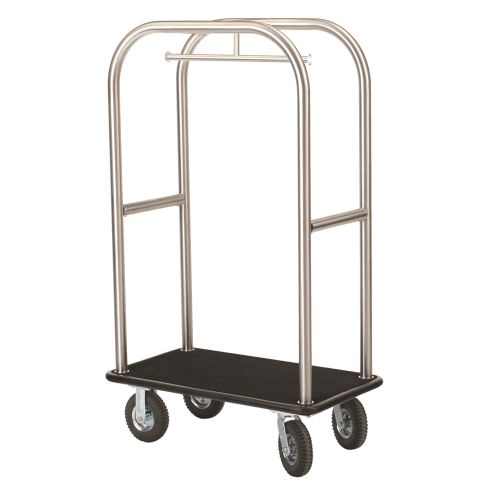 Deluxe Luggage Cart, 42.5"Lx24"Wx68"H, Brushed Stainless Steel, Black Carpet & Bumper